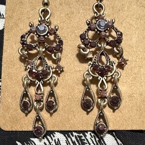 Elegant Gold and Purple Chandelier Earrings